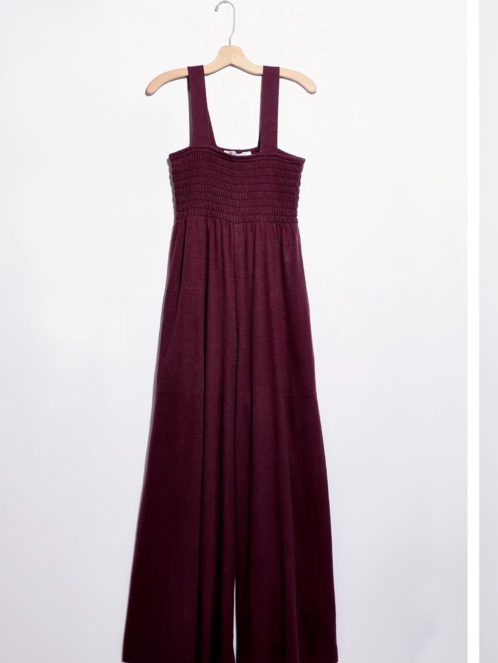 Free People Homecoming Smocked Wide-Leg Jumpsuit Size Small, Very Berry